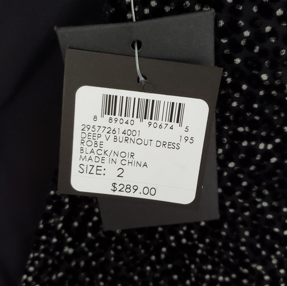 Club Monaco black deep-v burn out midi dress 2 - Picture 7 of 8